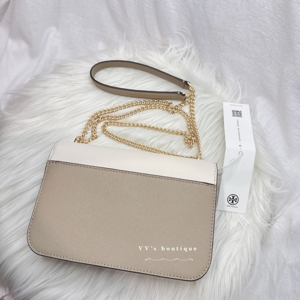 NWT Tory Burch Colorblock Shoulder Bag Crossbody Brie Almond Cold Brew 159976 - Picture 2 of 9
